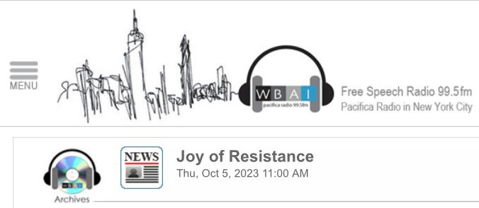 Part 1, On CEMB & One Law for All, Interview on WBAI, 21 September 2023