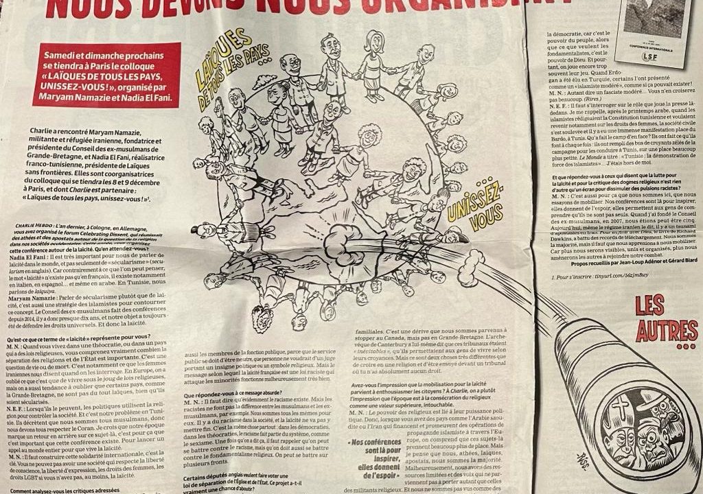 Entretien. « Nous, laïques, athées et apostats, sommes la majorité ! » Interview with Maryam Namazie and Nadia El Fani, Charlie Hebdo, 6 December 2023